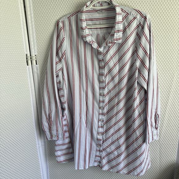 Tulip size large blue stripe long sleeve Tunic blouse Pockets Button Lagonlook - Picture 1 of 12